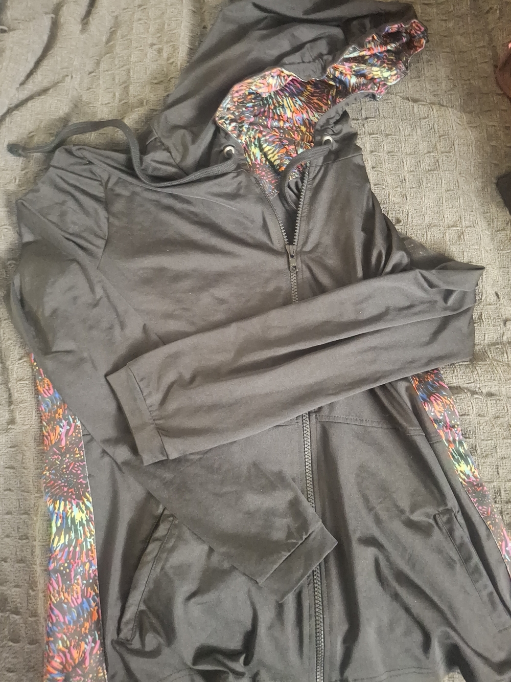 metrostyle Black Zip-Up Hoodie with Multicolor Trim